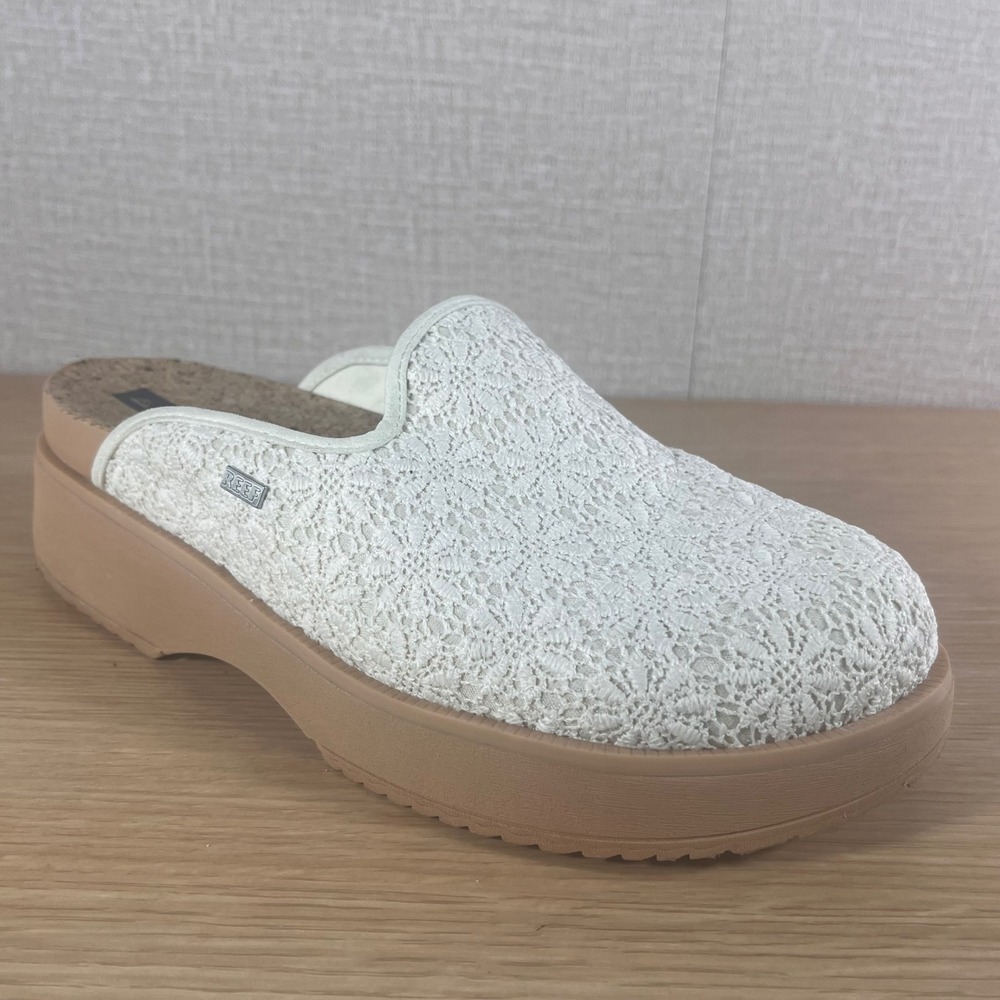 Reef Vista Skye Women 9 White Crochet Platform Clog Mule Slip On Shoes Boho